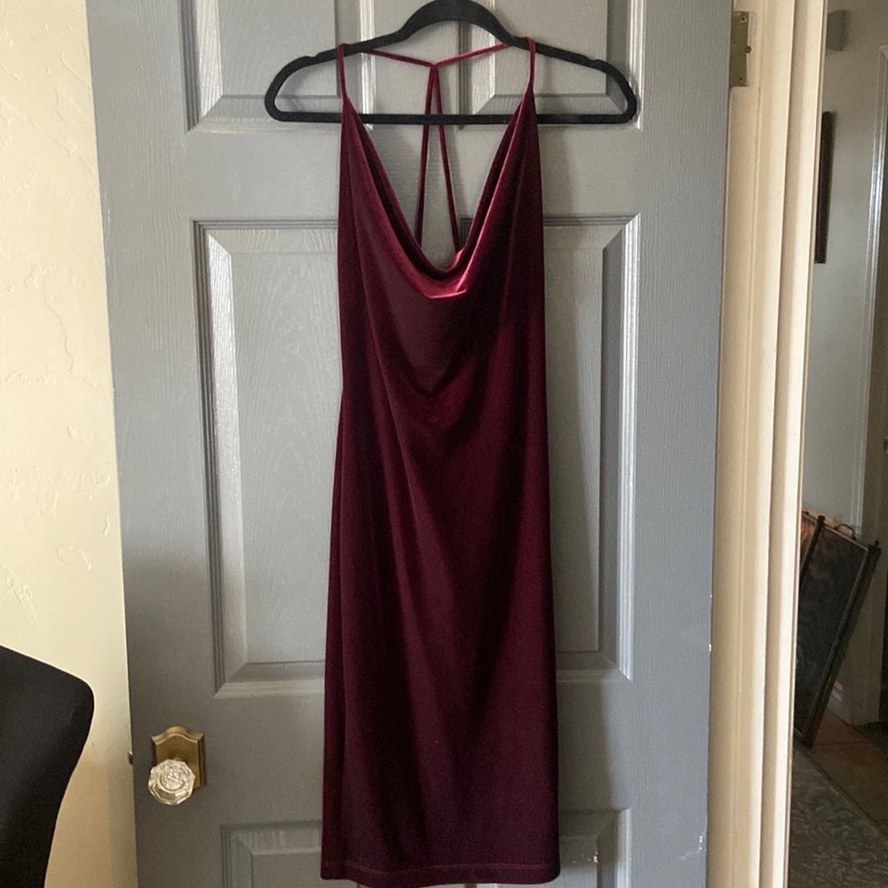 Maroon velvet dress with cool back detail